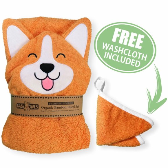 Corgi Dog Baby Hooded Towel | Organic Bamboo | Free Washcloth | Unisex | NEW - Picture 3 of 11